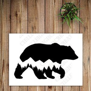 *2 for $20* Bear with mountains  trees vinyl decal sticker Handcrafted